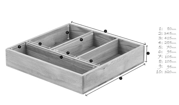 Solid Oak Cutlery Tray 4 Compartments